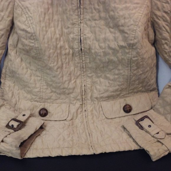 Y2K Merona Diamond Quilted Moto Jacket Women's -M Pockets Full Zip Buckles Tan - Picture 5 of 12